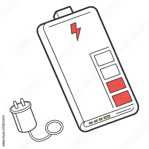 Battery with Charging Plug and Low Charge Indicator