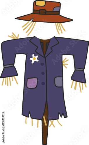 Autumn farming scarecrow design line illustration