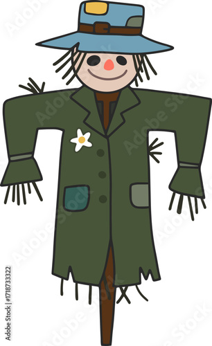 Autumn farming scarecrow design line illustration