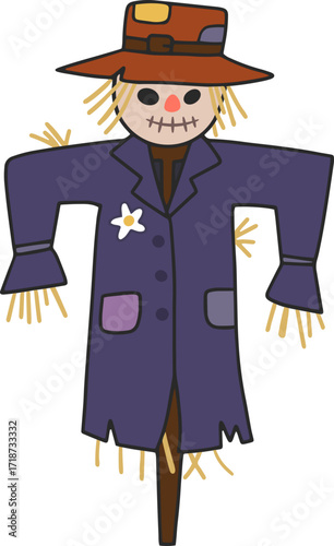 Autumn farming scarecrow design line illustration