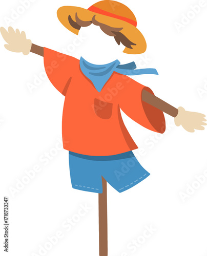 Autumn farming scarecrow design line illustration