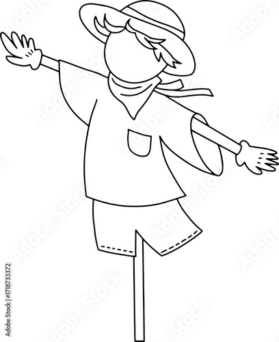 Autumn farming scarecrow design line illustration