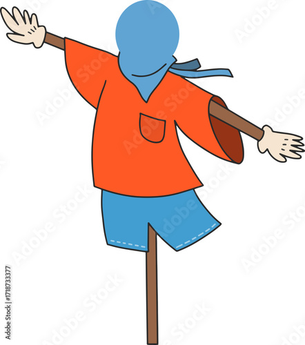 Autumn farming scarecrow design line illustration