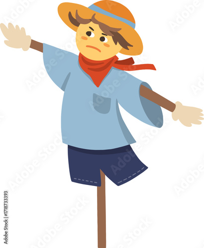 Autumn farming scarecrow design line illustration