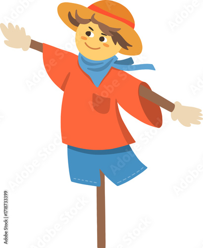 Autumn farming scarecrow design line illustration