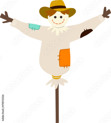 Autumn farming scarecrow design line illustration