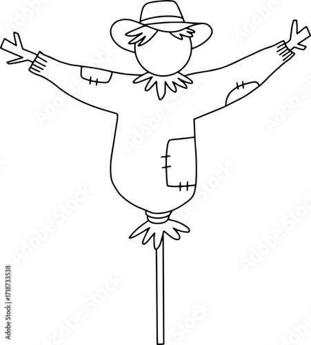 Autumn farming scarecrow design line illustration