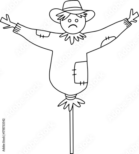 Autumn farming scarecrow design line illustration