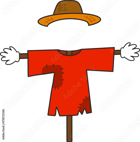 Autumn farming scarecrow design line illustration