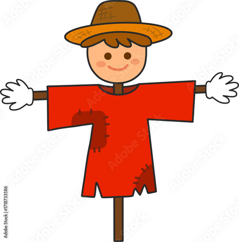 Autumn farming scarecrow design line illustration