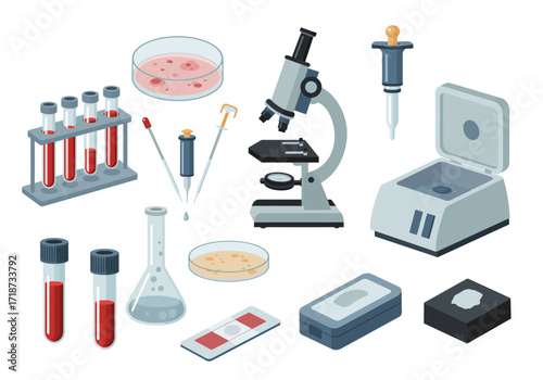 Science tools microscope test tubes pipettes  containers for lab research experiment or study