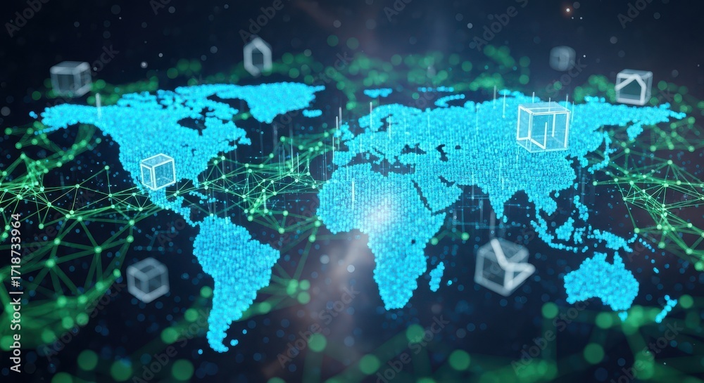 Naklejka premium Digital world map technology