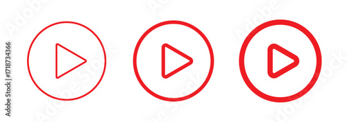 Play button icon set. Start audio or video action symbol. Video player concept . Red Play button Icon. Elements for video player. Pause, click or record button. Video player icon in red color Design.
