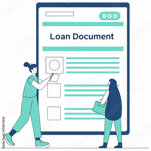 Characters Interacting with Loan Document on Screen