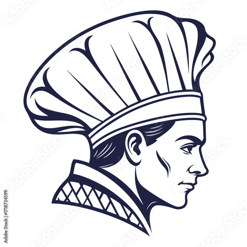 Chef head profile with determined expression Keywords: chef, head, profile, male, man, cook