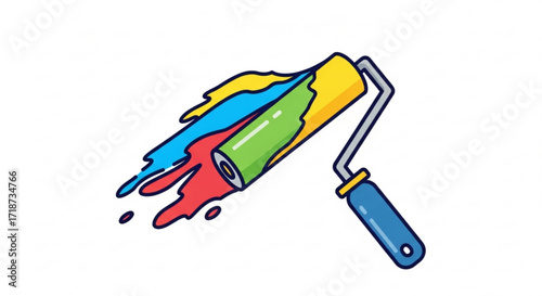 Colorful paint roller vector illustration for painting walls and home improvement projects diy decoration design