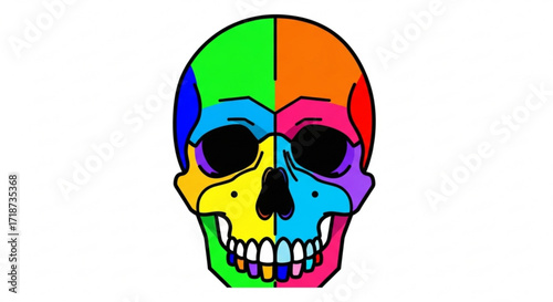 Colorful human skull anatomy illustration for medical art and halloween design with vibrant color palette
