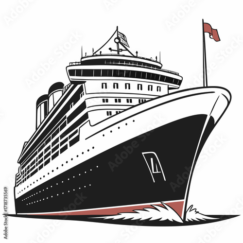 Cruise Ship Sailing Through Water With Flag ocean liner