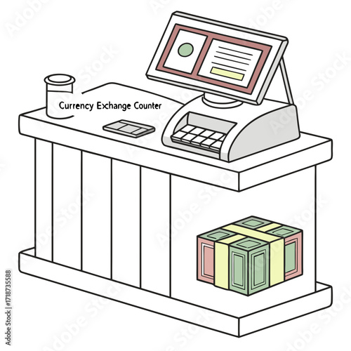 Currency Exchange Counter with Money Bundles money exchange