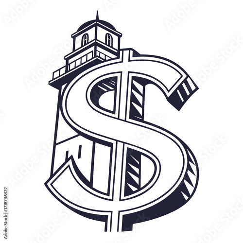 Dollar sign shaped like a lighthouse money finance