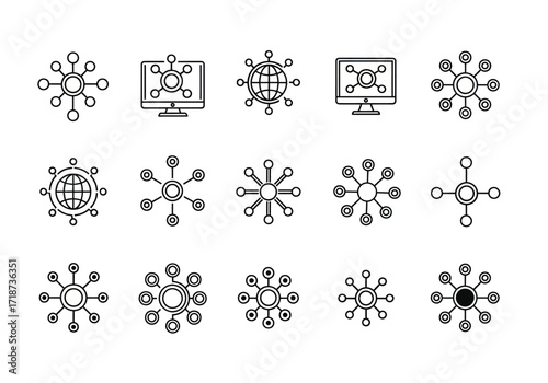 Vector illustration of illustration of network connection icons, computer and globe