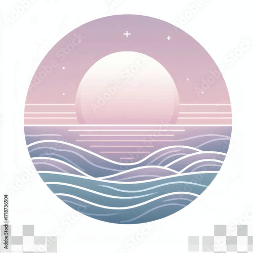 sunset over calm ocean serene seascape tranquil ocean waves peaceful sunset view artistic seascape illustration.