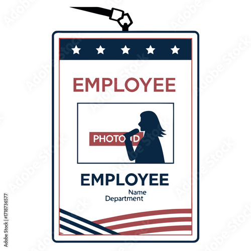 Employee ID Badge with American Flag Motif and Photo Placeholder