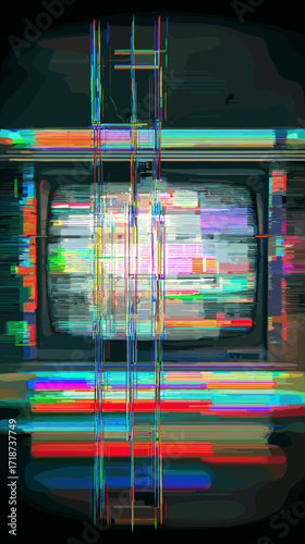 Abstract glitch vector background with distorted vintage television screen  