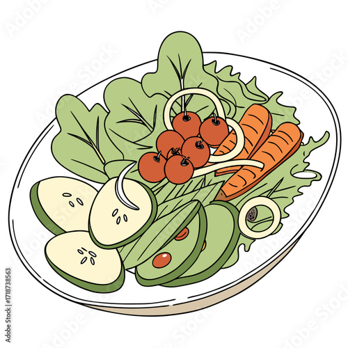 Healthy salad with avocado, cherry tomatoes, and carrots on a plate