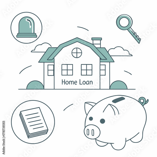 Home loan concept with house piggy bank and key savings