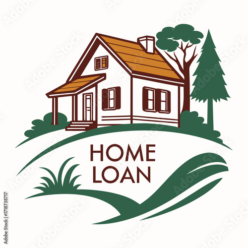 House and landscape with home loan text mortgage real estate