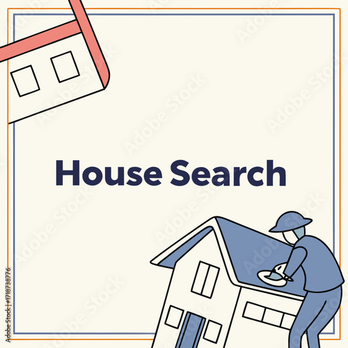House Search with Roofer and Abstract Houses worker