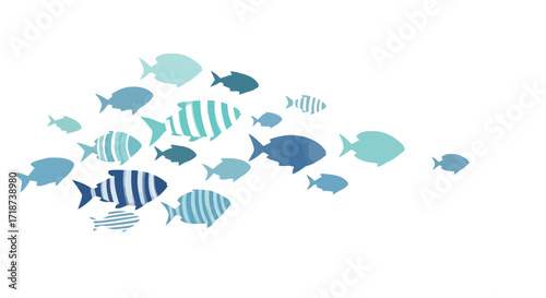 Vector illustration of illustration of school of blue fish swimming together