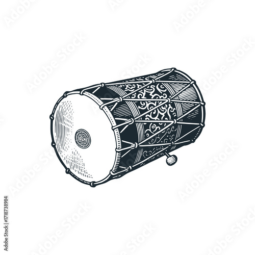 A vintage davul– Black and White Icon Vector and Illustration	