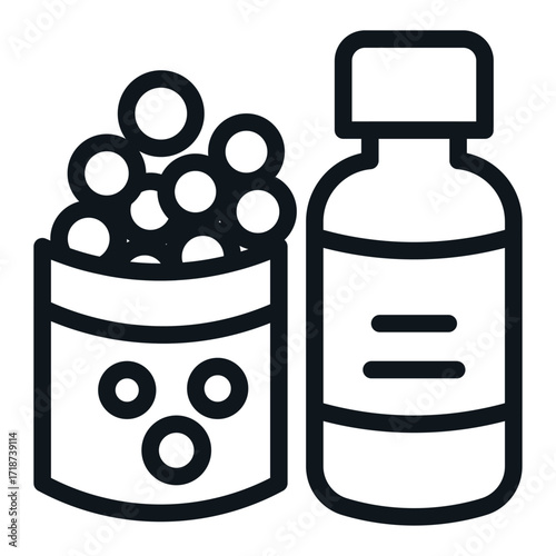 Herbal Pills Bottle Line Icon of Homeopathy Icon Set