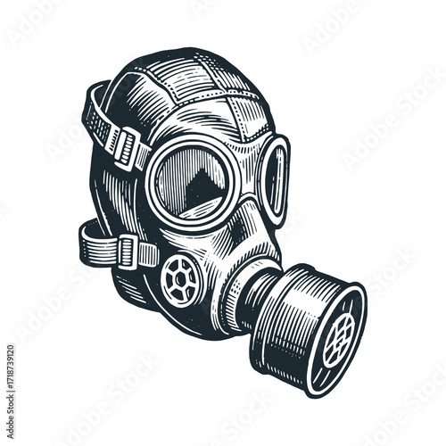 Vintage Soviet gas mask – Black and White Icon Vector and Illustration	