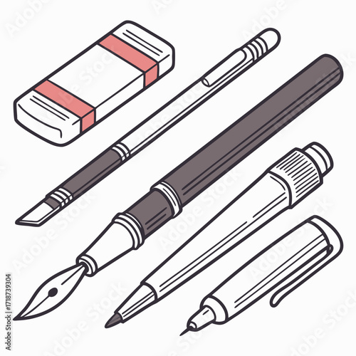 Isometric Eraser and Pens Collection fountain pen marker
