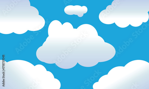 Bright blue sky with stylized fluffy white clouds soft gradients sky scape