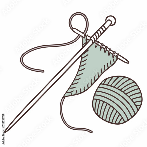 Knitting Needles with Green Yarn and Ball of Wool Keywords: knitting, needles, yarn, wool, ball