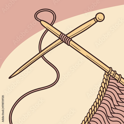 Knitting Needles with Pink Yarn and Fabric Keywords: knitting, needles, yarn, wool, fabric
