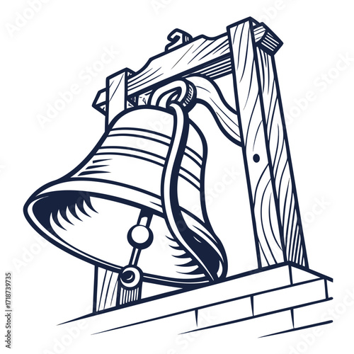 Canvas Print Large Bell on Brick Structure bell tower clock tower