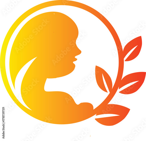 Woman’s Profile with Leaves Warm Gradient Nature Icon
