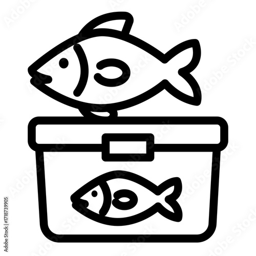 Fish in Cooler Line Icon of Ice Fishing Icon Set