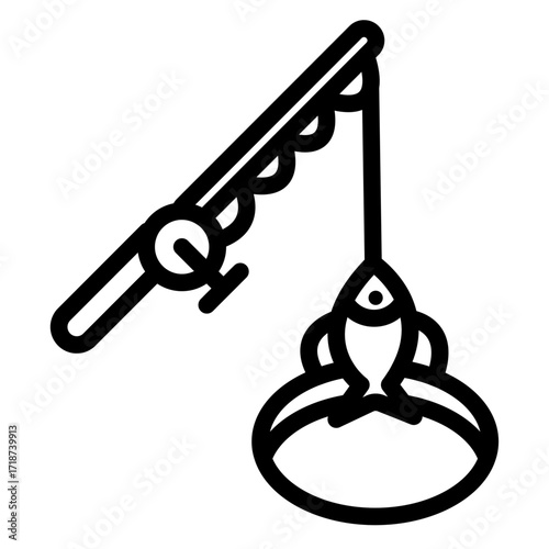 Ice Fishing Rod and Bait Line Icon of Ice Fishing Icon Set