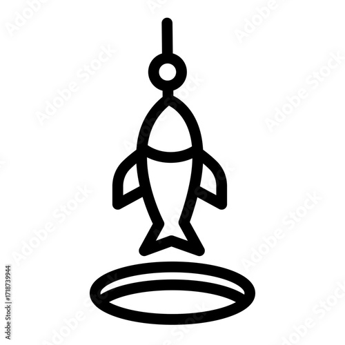 Fish Hanging from Line Icon of Ice Fishing Icon Set