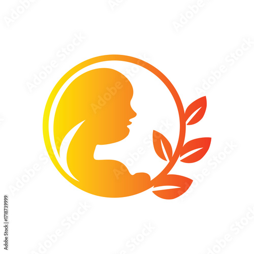 Woman’s Profile with Leaves Warm Gradient Nature Icon
