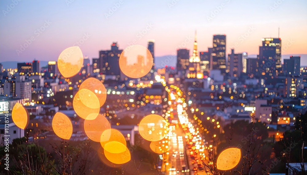 Fototapeta premium Blurred city skyline at twilight