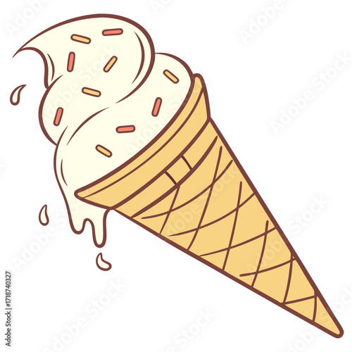 Melting Ice Cream Cone with Sprinkles and Drips dripping