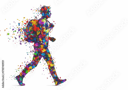 Colorful Abstract Figure of a Person Walking with a Backpack 2.