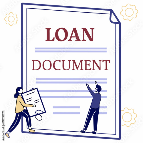 People Reviewing Loan Document with Gears contract